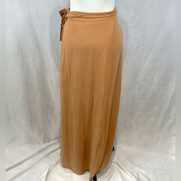 Caramel faux wrap belted chiffon maxi skirt size medium - Picture 3 of 6